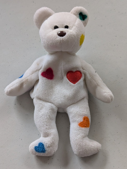 Lovey the Bear - Ty Beanie Baby (White, Multi-Color, 1994, Plushie, Toy, Stuffed Animal, MWMT, Vintage, Retired)