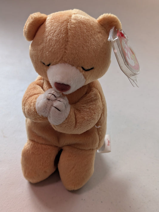 Hope the Praying Bear - Ty Beanie Baby (Tan, 1998, Plushie, Toy, Stuffed Animal, MWMT, Vintage, Retired)
