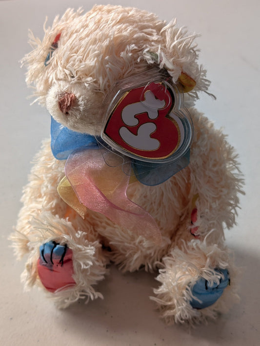 Sherbet the Bear - Ty Beanie Baby (Cream, Multi-Color, 2001, Plushie, Toy, Stuffed Animal, MWMT, Vintage, Retired)