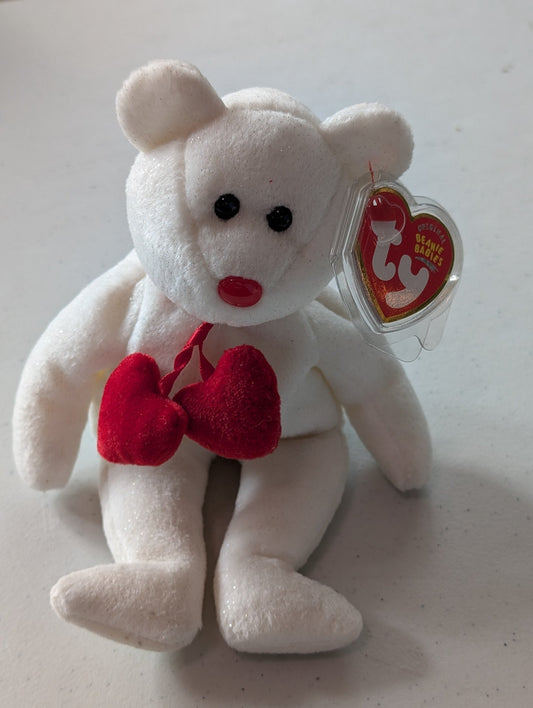 Smoochy the Bear - Ty Beanie Baby (White, 1994, Plushie, Toy, Stuffed Animal, MWMT, Vintage, Retired)