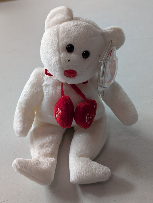 Smoochy the Bear - Ty Beanie Baby (White, 2001, Plushie, Toy, Stuffed Animal, MWMT, Vintage, Retired)