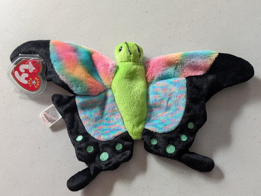 Flutter the Butterfly - Ty Beanie Baby (Multi-Color, Black, 1995, Plushie, Toy, Stuffed Animal, MWMT, Vintage, Retired)