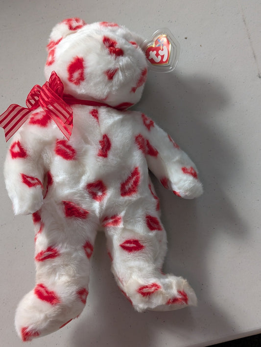 Smooches the Bear - Ty Beanie Baby (White, Red, 2001, Plushie, Toy, Stuffed Animal, MWMT, Vintage, Retired)