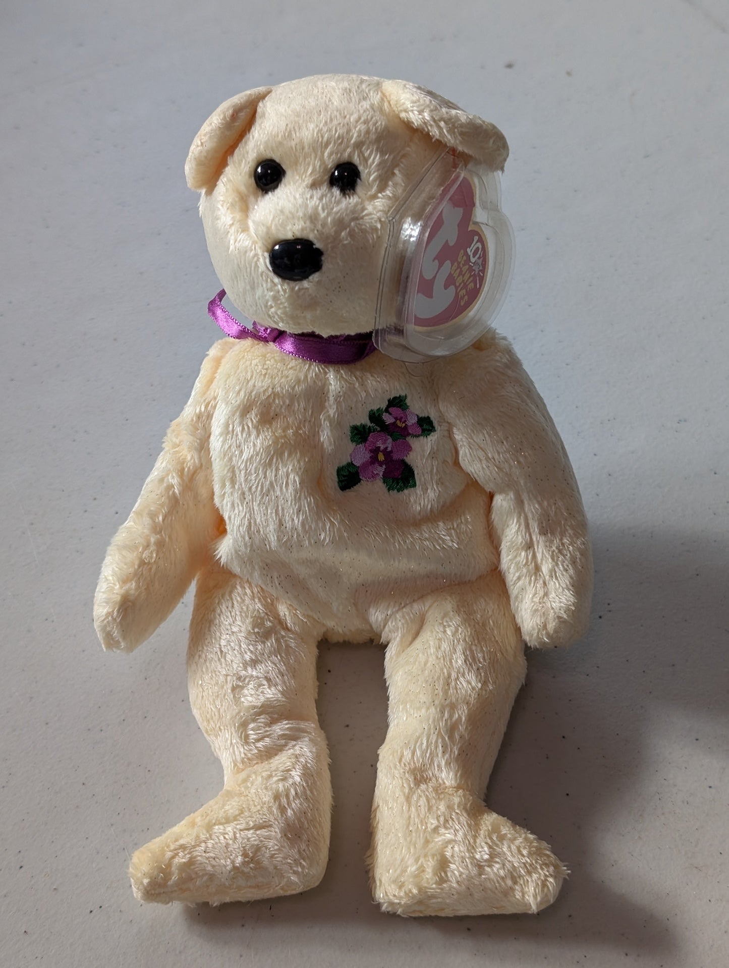 Violetta the Bear - Ty Beanie Baby (Cream, 2003, Plushie, Toy, Stuffed Animal, MWMT, Vintage, Retired)