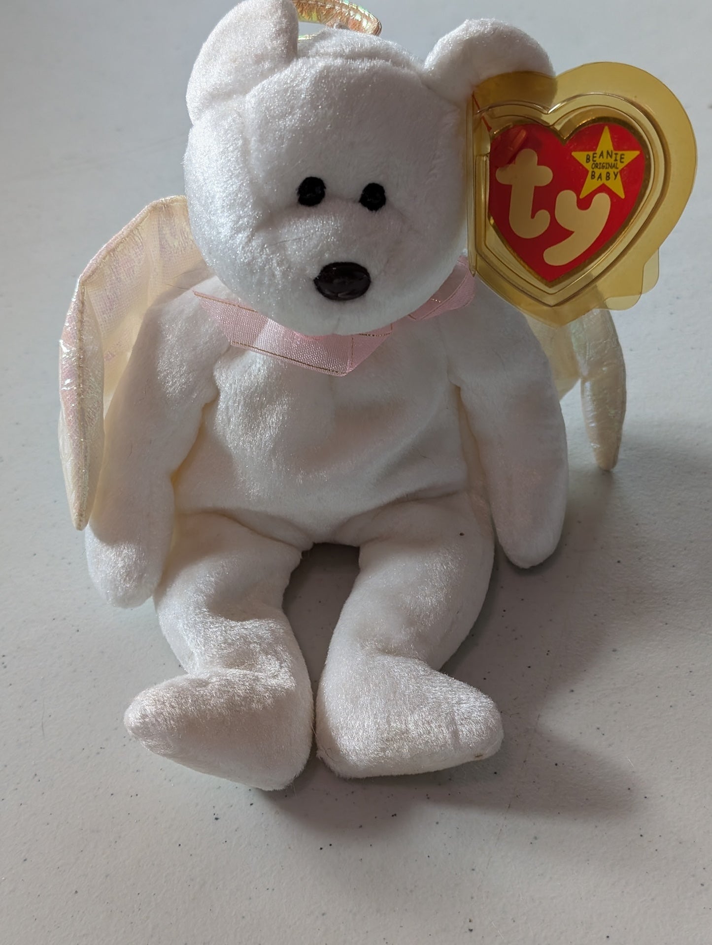 Halo the Angel Bear - Ty Beanie Baby (White, 1998, Plushie, Toy, Stuffed Animal, MWMT, Vintage, Retired)
