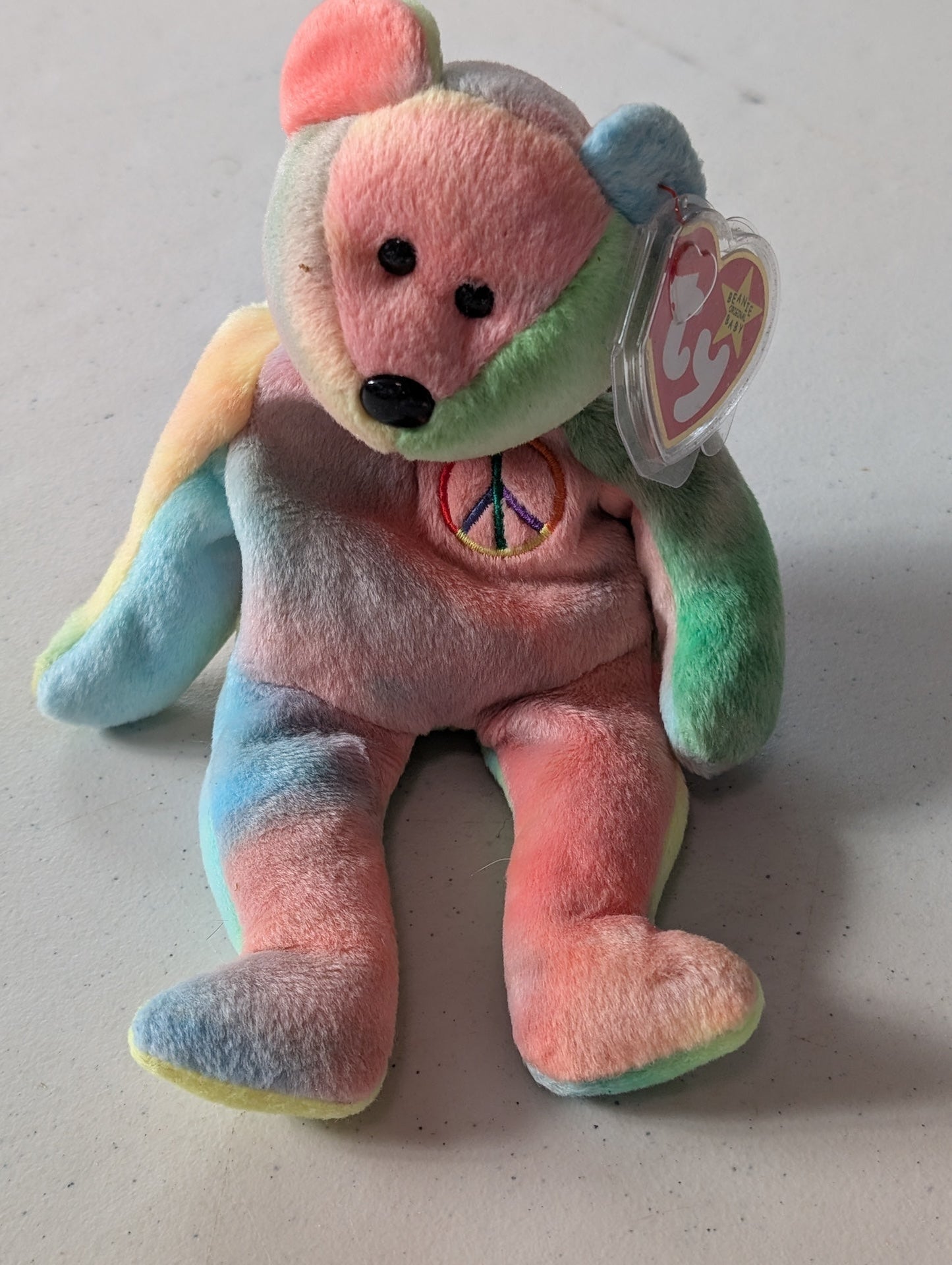 Peace the Bear - Ty Beanie Baby (Rainbow, 1996, Plushie, Toy, Stuffed Animal, MWMT, Vintage, Retired)