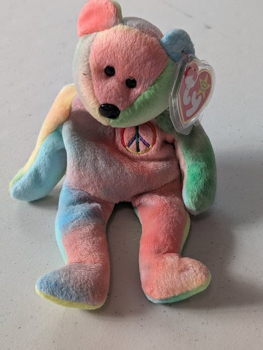 Peace the Bear - Ty Beanie Baby (Rainbow, 1996, Plushie, Toy, Stuffed Animal, MWMT, Vintage, Retired)