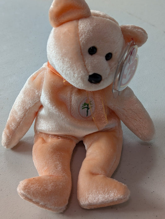 Courage the Bear - Ty Beanie Baby (Peach, 2001, Plushie, Toy, Stuffed Animal, MWMT, Vintage, Retired)