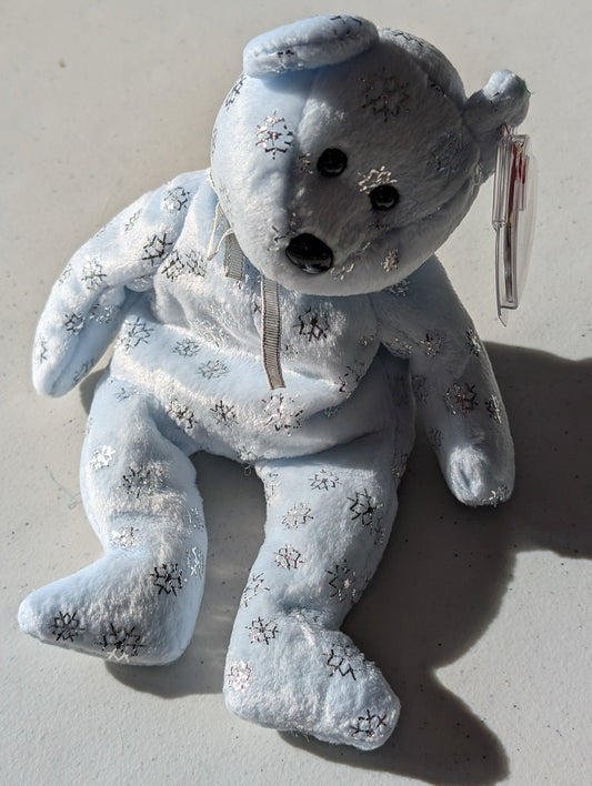 Flaky the Bear - Ty Beanie Baby (Light Blue, 2002, Plushie, Toy, Stuffed Animal, MWMT, Vintage, Retired)
