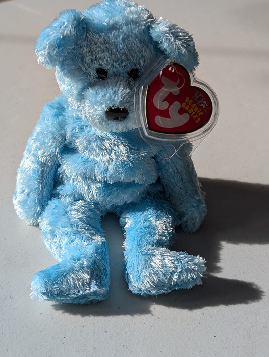 America the Bear - Ty Beanie Baby (Blue, 2002, Plushie, Toy, Stuffed Animal, MWMT, Vintage, Retired)