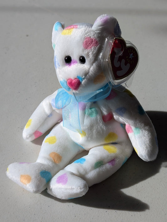 Polka-Dot the Bear - Ty Beanie Baby (White, Multi-Color, 2003, Plushie, Toy, Stuffed Animal, MWMT, Vintage, Retired)