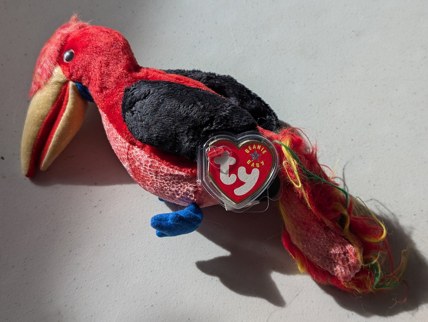 Frills the Hornbill - Ty Beanie Baby (Red, Black, 1997, Plushie, Toy, Stuffed Animal, MWMT, Vintage, Retired)