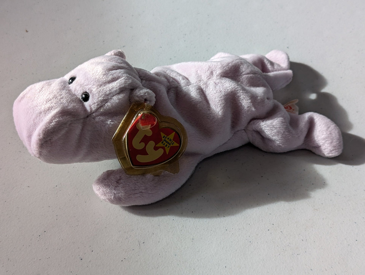 Happy the Hippopotamus - Ty Beanie Baby (Lavender, 1994, Plushie, Toy, Stuffed Animal, MWMT, Vintage, Retired)