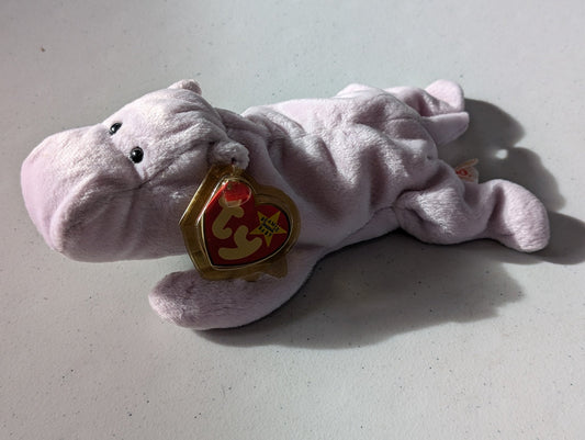 Happy the Hippopotamus - Ty Beanie Baby (Lavender, 1994, Plushie, Toy, Stuffed Animal, MWMT, Vintage, Retired)