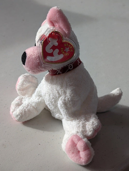 Sugar the Dog - Ty Beanie Baby (White, Pink, 2001, Plushie, Toy, Stuffed Animal, MWMT, Vintage, Retired)