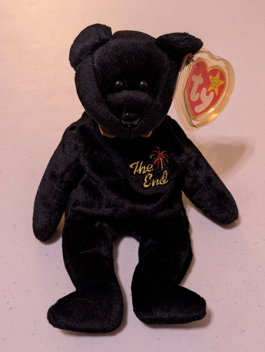 The End the Bear - Ty Beanie Baby (Black, 1999, Plushie, Toy, Stuffed Animal, MWMT, Vintage, Retired)