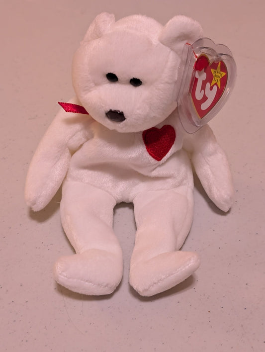 Valentina the Bear - Ty Beanie Baby (White, 1998, Plushie, Toy, Stuffed Animal, MWMT, Vintage, Retired)
