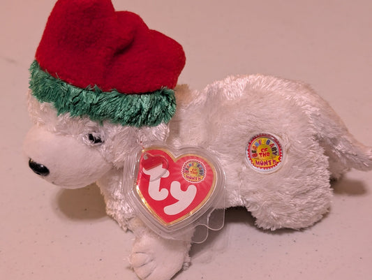 December the Dog - Ty Beanie Baby (White, 2001, Plushie, Toy, Stuffed Animal, MWMT, Vintage, Retired)