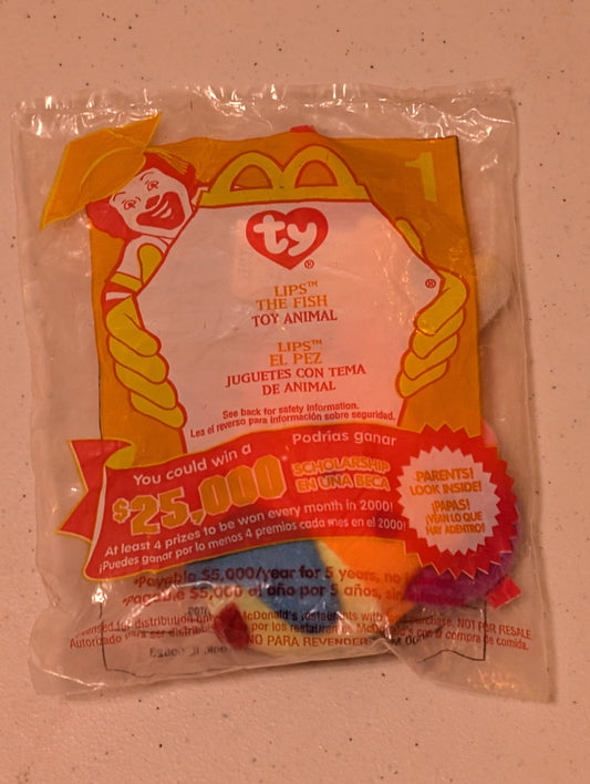 Lips - McDonald's / Ty Teenie Beanie Baby (Pink, Yellow, Blue, 2000, Plush, Toy, Vintage, Stuffed Animal, Retired)