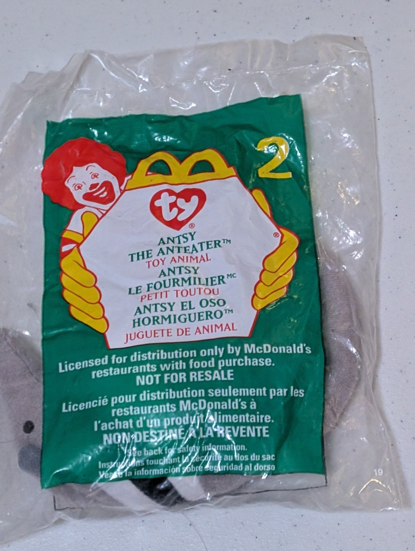 Antsy - McDonald's / Ty Teenie Beanie Baby (Gray, Black, White, 1997, Plush Toy, Vintage, Stuffed Animal, Retired)