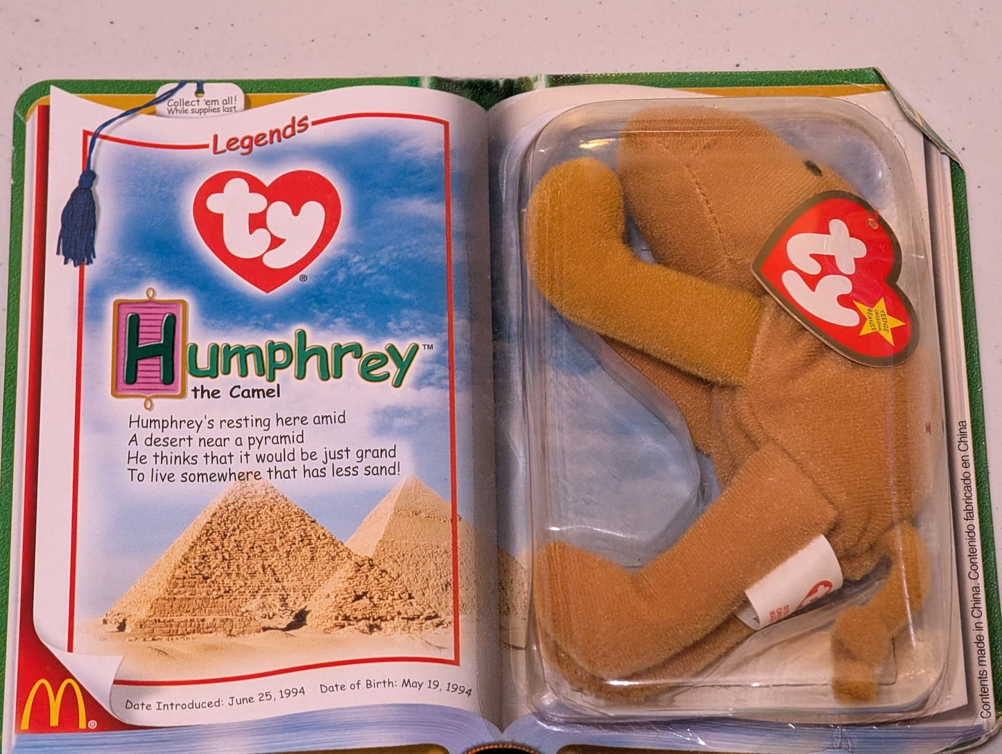 Humphrey the Camel - McDonald's / Ty Teenie Beanie Baby (Tan, 1994, Plush Toy in packaging)