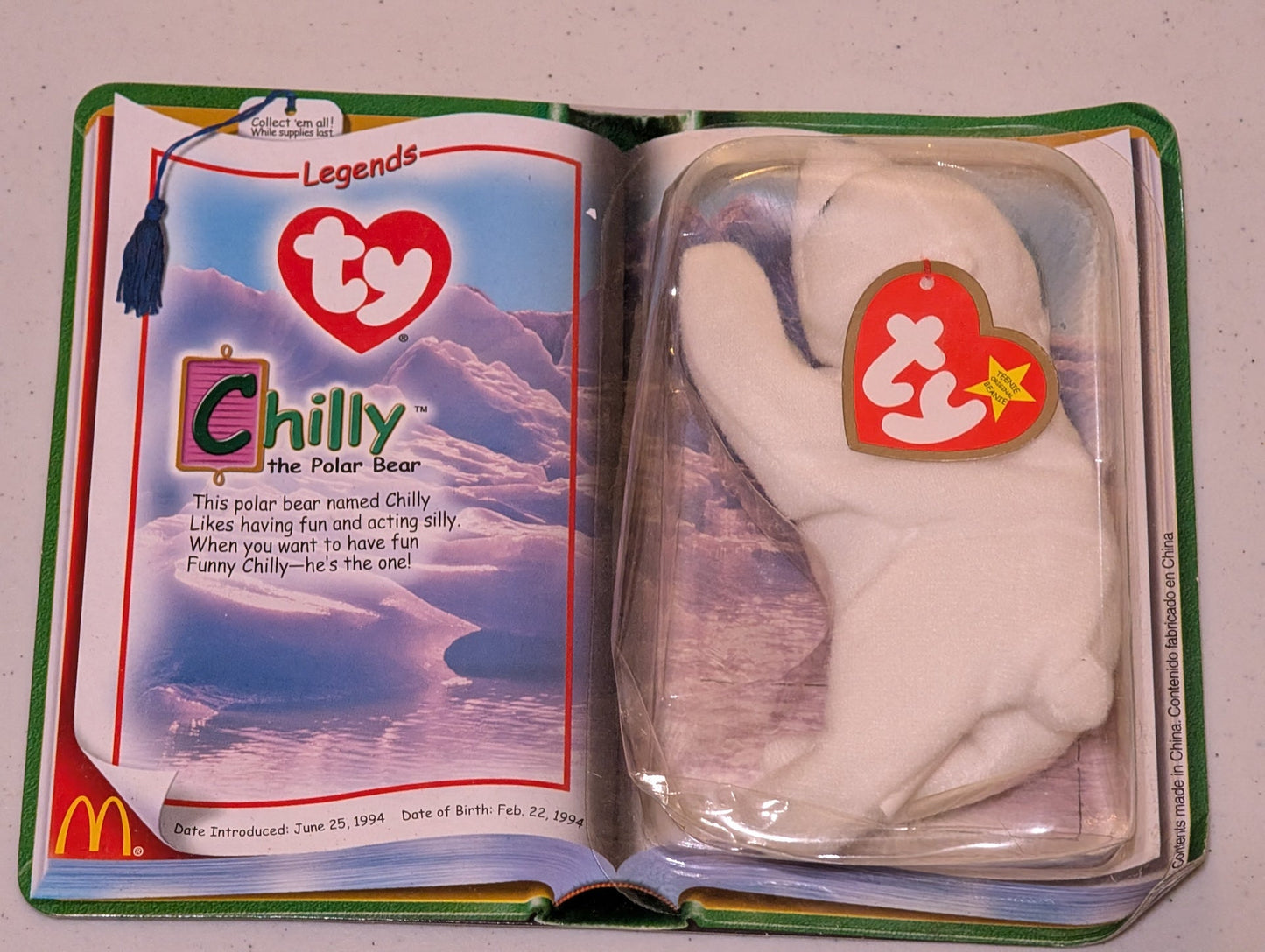 Chilly the Polar Bear - McDonald's / Ty Teenie Beanie Baby (White, 1994, Plush Toy in packaging)