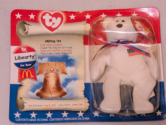 Libearty the Bear - McDonald's / Ty Teenie Beanie Baby (White, 1996, Plush Toy in packaging)