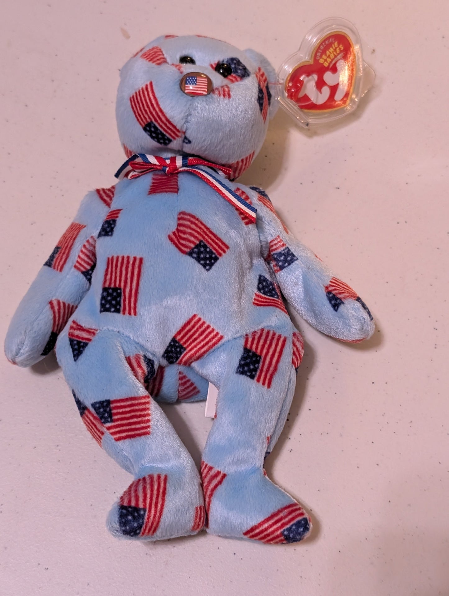 Spangle (Blue Face) the Bear - Ty Beanie Baby (Blue, Red, White, 1999, MWMT, Plush Toy, Stuffed Animal, Vintage, Retired)