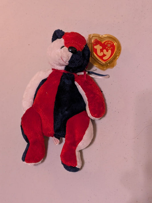 Lefty the Bear - Ty Beanie Baby (Red, White, Blue, 2000, MWMT, Plush, Toy, Stuffed Animal, Vintage, Retired)