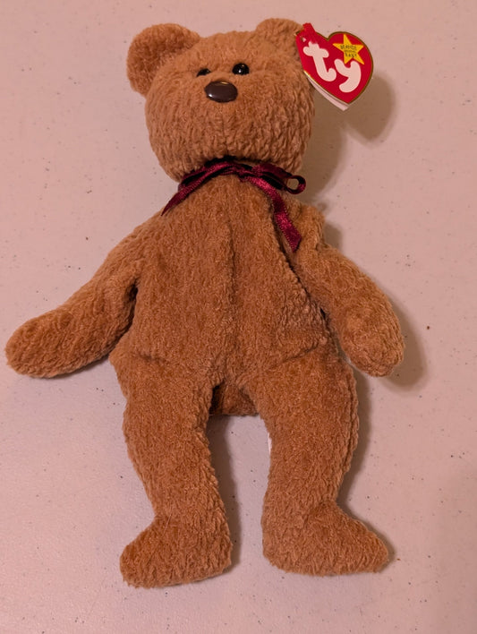 Curly the Bear - Ty Beanie Baby (Brown, 1996, MWMT, Plush, Toy, Stuffed Animal, Vintage, Retired)