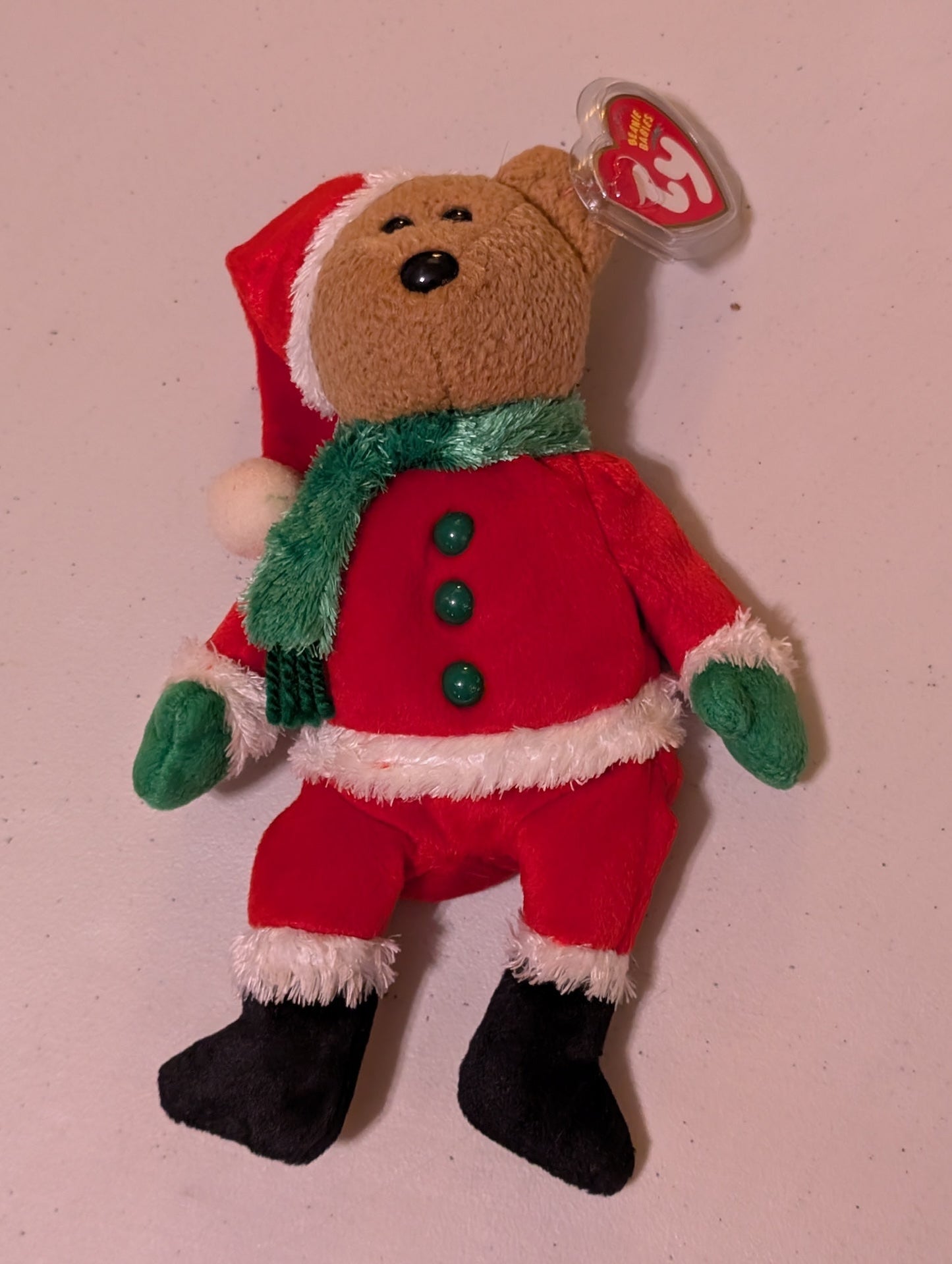1999 Holiday Teddy the Bear - Ty Beanie Baby (Brown, Red, Green, 1999, MWMT, Plush, Toy, Stuffed Animal, Vintage, Retired)