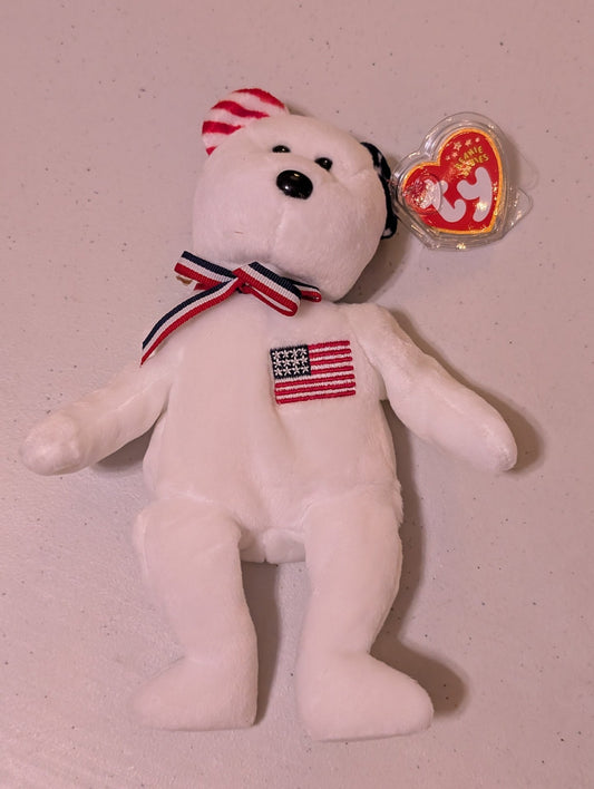 USA the Bear - Ty Beanie Baby (White, 2000, MWMT, Plush, Toy, Stuffed Animal, Vintage, Retired)