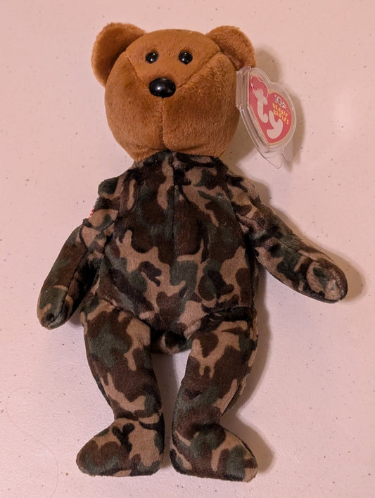 Hero the Bear - Ty Beanie Baby (Brown, Camouflage, 2003, MWMT, Plush Toy, Stuffed Animal, Vintage, Retired)