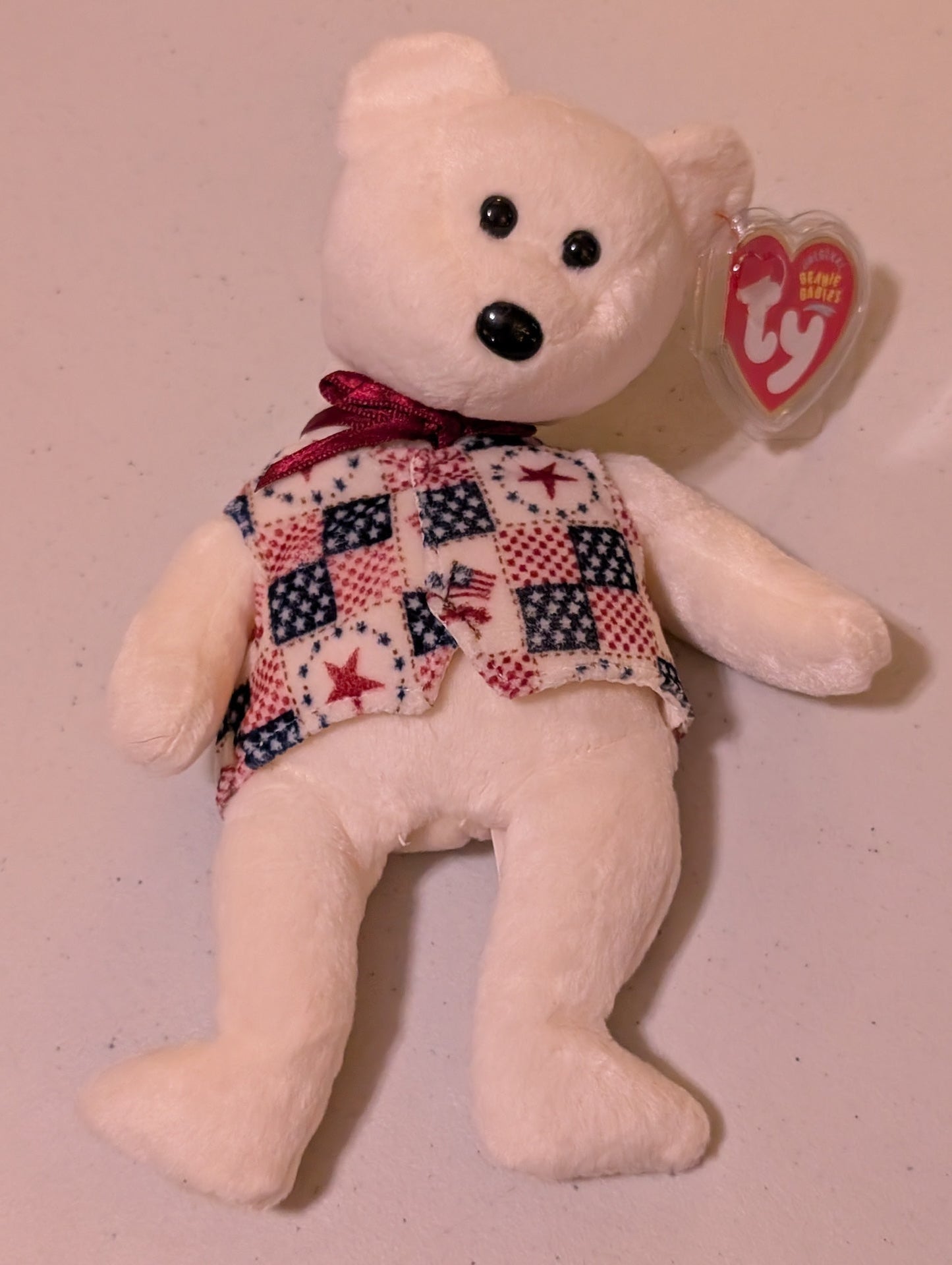 Pledge the Bear - Ty Beanie Baby (White, Red, Blue, 2003, MWMT, Plush, Toy, Stuffed Animal, Vintage, Retired)