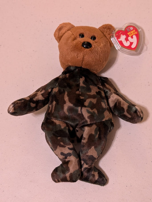 Hero the Bear - Ty Beanie Baby (Brown, Camouflage, 2003, MWMT, Plush, Toy Stuffed Animal, Vintage, Retired)