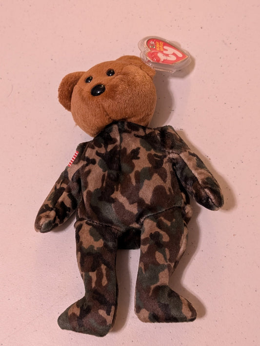 Hero the Bear - Ty Beanie Baby (Brown, Camouflage, 2003, MWMT, Plush, Toy, Stuffed, Animal, Vintage, Retired)