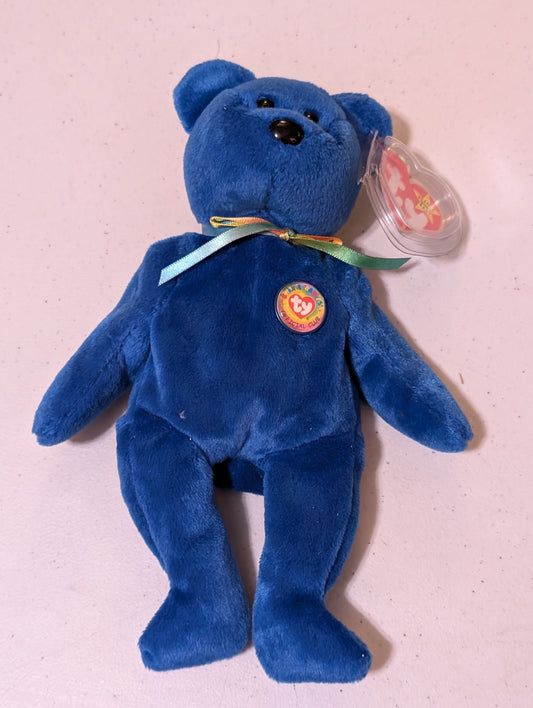 Clubby the Bear - Ty Beanie Baby (Blue, 1998, MWMT, Plush, Toy, Stuffed Animal, Vintage, Retired)