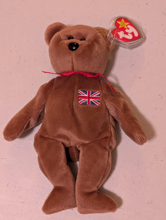Britannia the Bear - Ty Beanie Baby (Brown, 1997, MWMT, Plush, Toy, Stuffed Animal, Vintage, Retired)