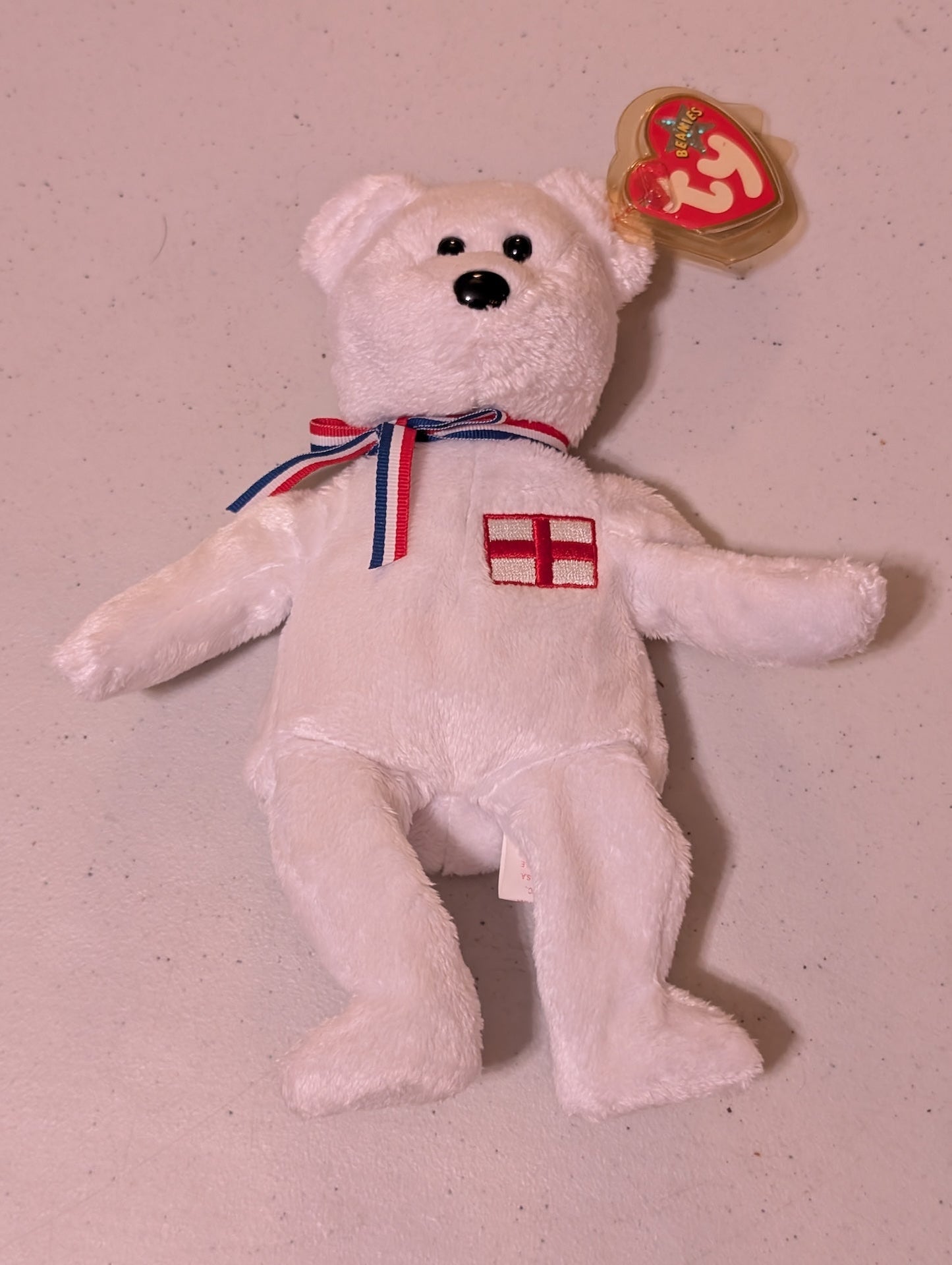 England the Bear - Ty Beanie Baby (White, 1999, MWMT, Plush, Toy, Stuffed Animal, Vintage, Retired)