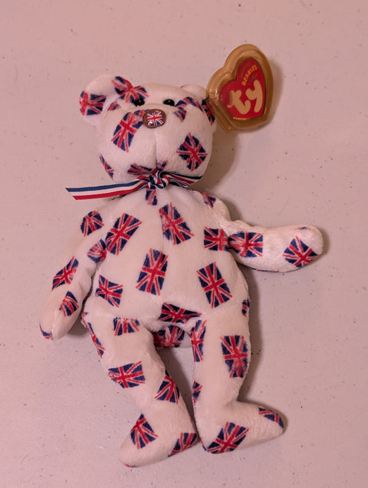 Britannia the Bear - Ty Beanie Baby (White, Red, Blue, 1997, MWMT, Plush Toy, Stuffed Animal, Vintage, Retired)