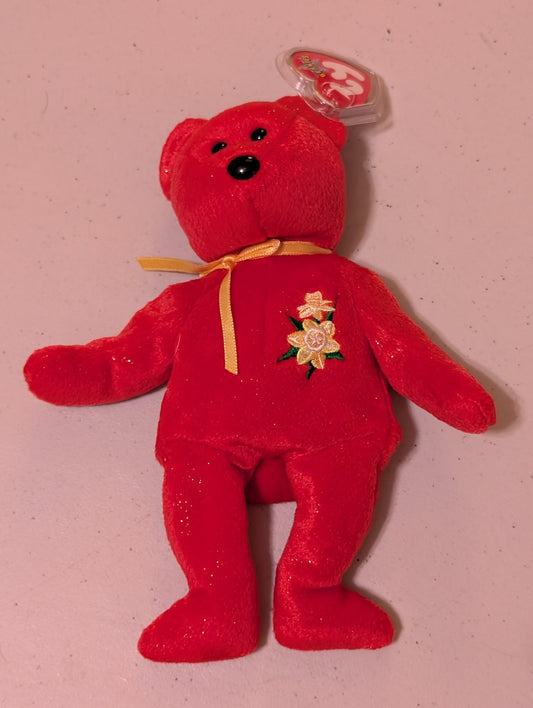 March the Bear - Ty Beanie Baby (Red, 2002, MWMT, Plush, Toy, Stuffed Animal, Vintage, Retired)