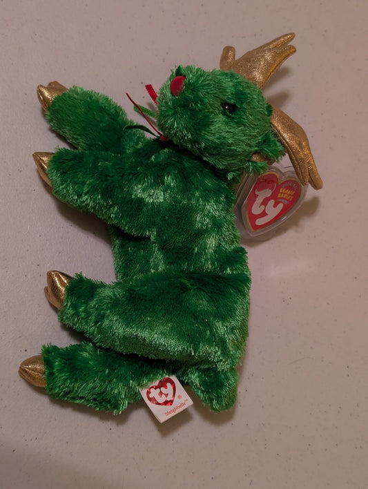 Sleighbelle the Reindeer - Ty Beanie Baby (Green, 2004, MWMT, Plush, Toy, Stuffed Animal, Vintage, Retired)