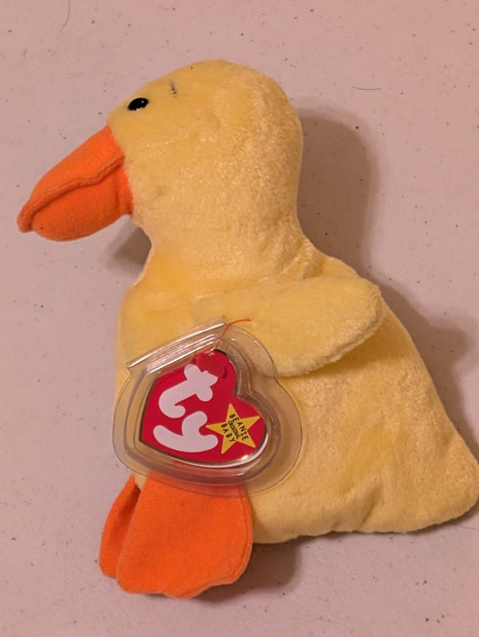Quackers the Duck - Ty Beanie Baby (Yellow, 1994, MWMT, Plush, Toy, Stuffed Animal, Vintage, Retired)