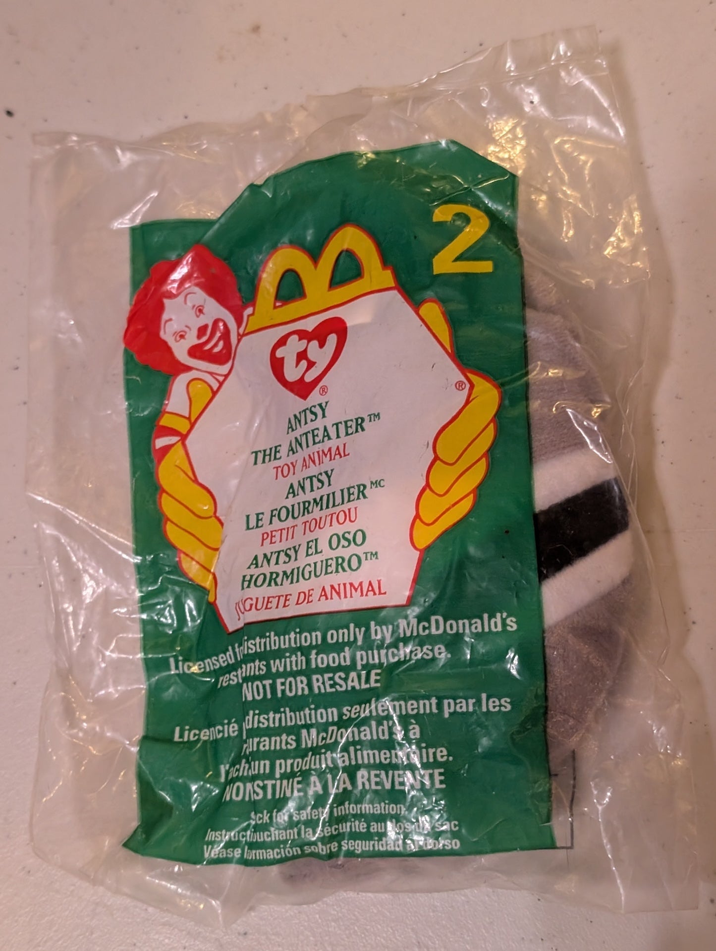 Antsy the Anteater - McDonald's / Ty Teenie Beanie Baby (Gray, Black, White, 1999, Plush Toy, Vintage, Stuffed Animal, Retired)