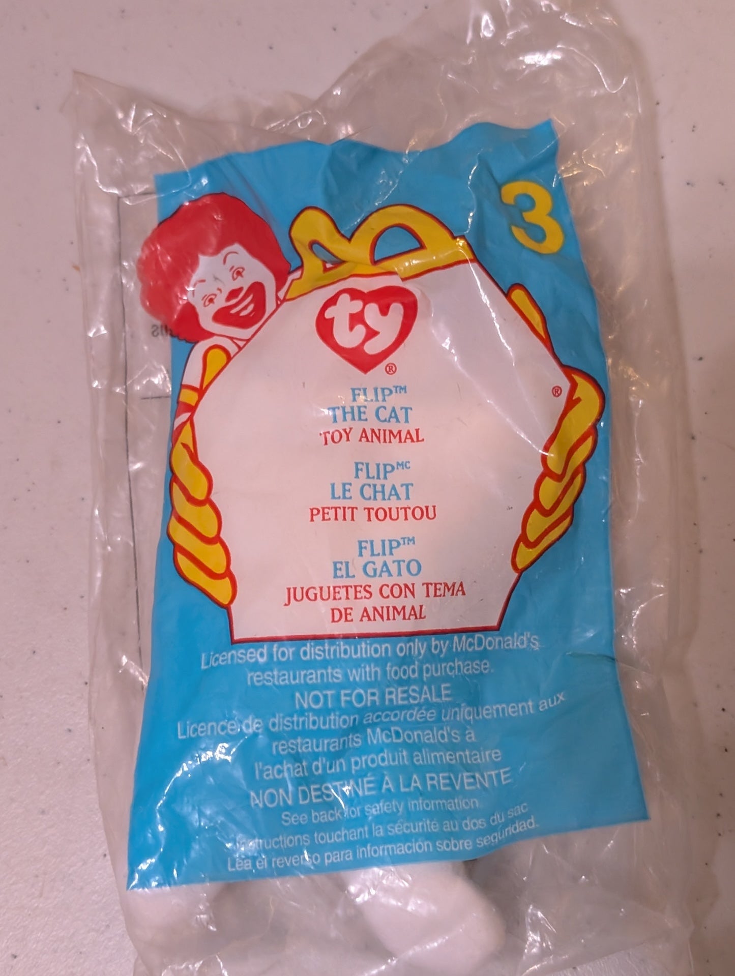 Flip the Cat - McDonald's / Ty Teenie Beanie Baby (White, 1999, Plush Toy, Vintage, Stuffed Animal, Retired)