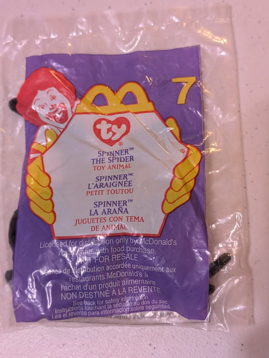 Spinner the Spider - McDonald's / Ty Teenie Beanie Baby (Black, Brown, Yellow, 2000, Plush Toy, Vintage, Stuffed Animal, Retired)
