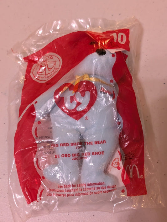 Big Red Shoe the Bear - McDonald's / Ty Teenie Beanie Baby (Blue, 2003, Plush Toy, Vintage, Stuffed Animal, Retired)