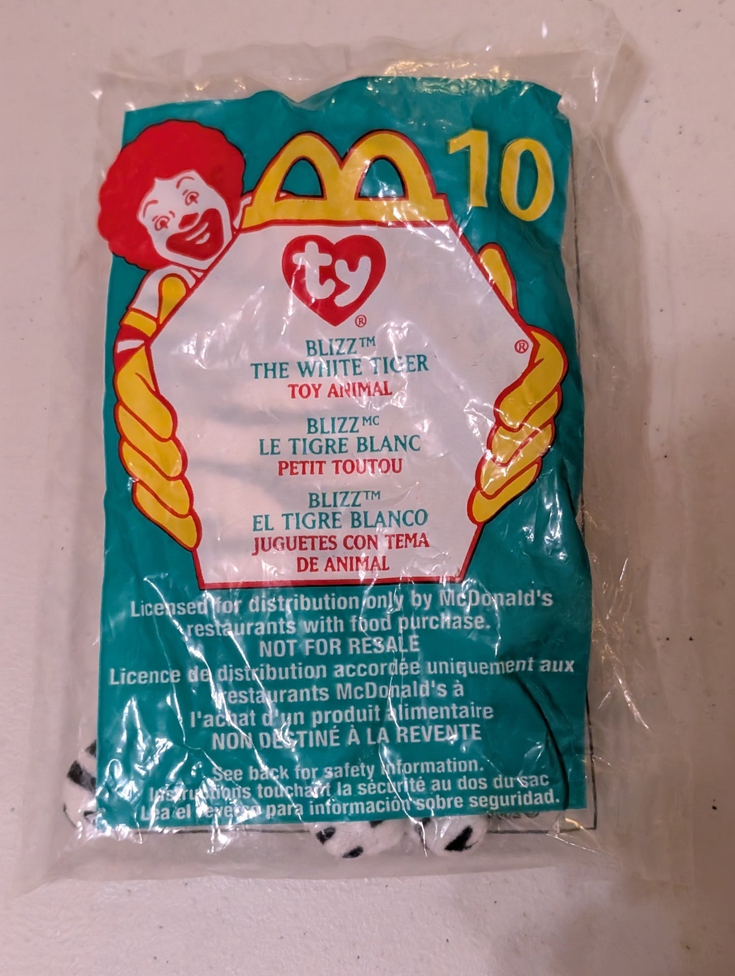 Blizz the White Tiger - McDonald's / Ty Teenie Beanie Baby (White, Black, 2000, Plush Toy, Vintage, Stuffed Animal, Retired)