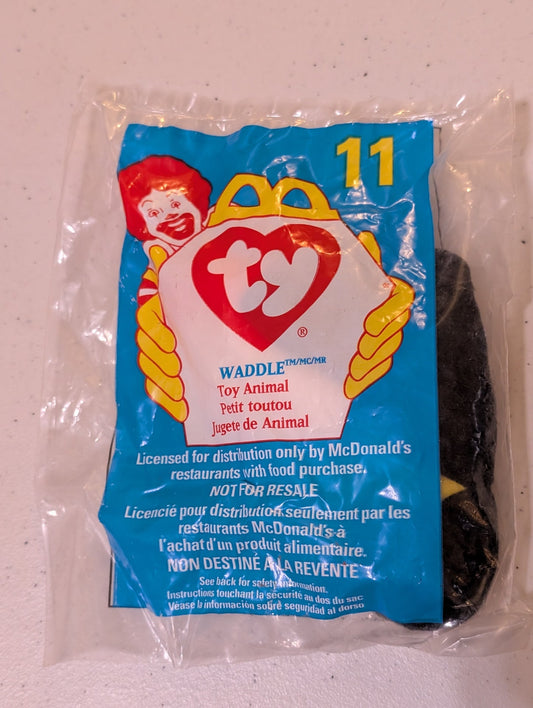Waddle the Penguin - McDonald's / Ty Teenie Beanie Baby (Black, White, Yellow, 1999, Plush Toy, Vintage, Stuffed Animal, Retired)