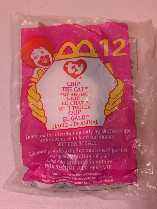 Chip the Cat - McDonald's / Ty Teenie Beanie Baby (Yellow, Brown, White, 1999, Plush Toy, Vintage, Stuffed Animal, Retired)